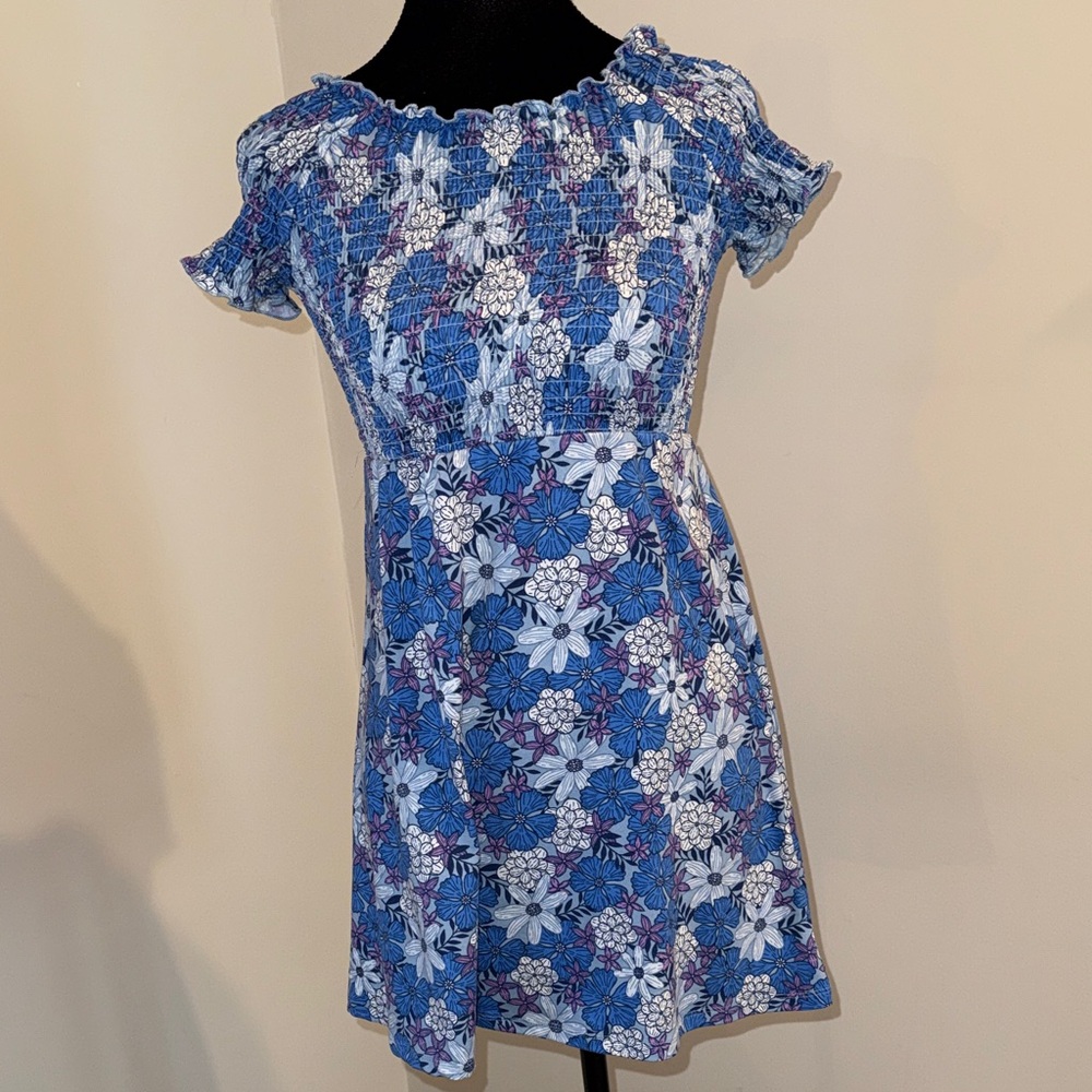 Paisley Lane Floral Smocked Blue Dress